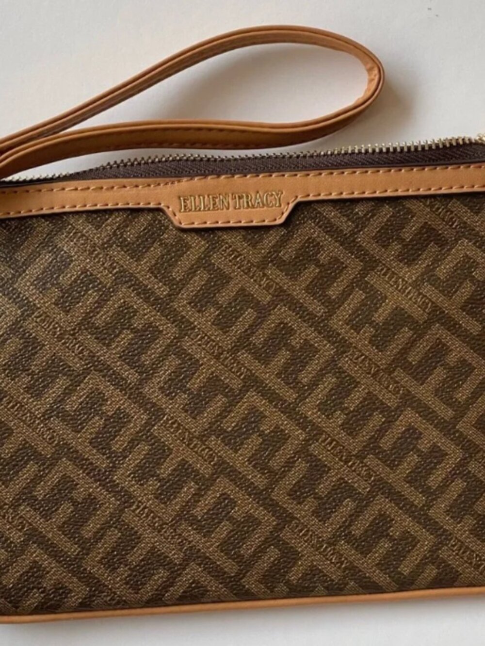Ellen Tracy Brown Clutch Wristlet Wallet Purse NWT